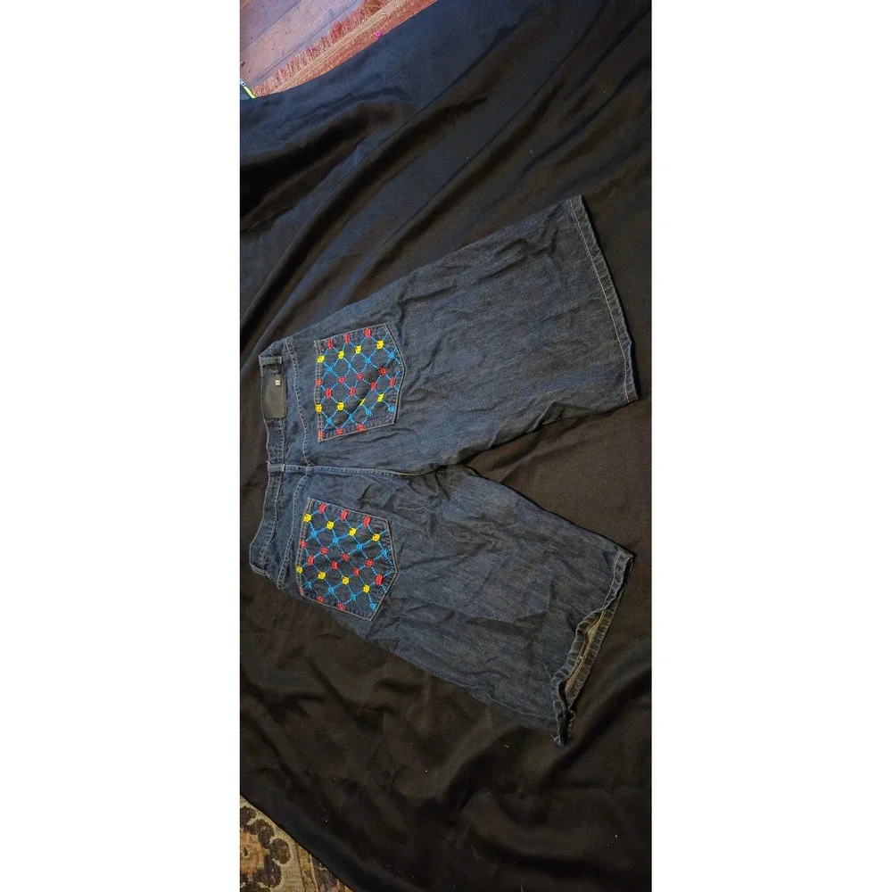 G-Unit Denim Co Mens 34 Dark Wash Embroidered Baggy Jean Shorts Vintage Y2K